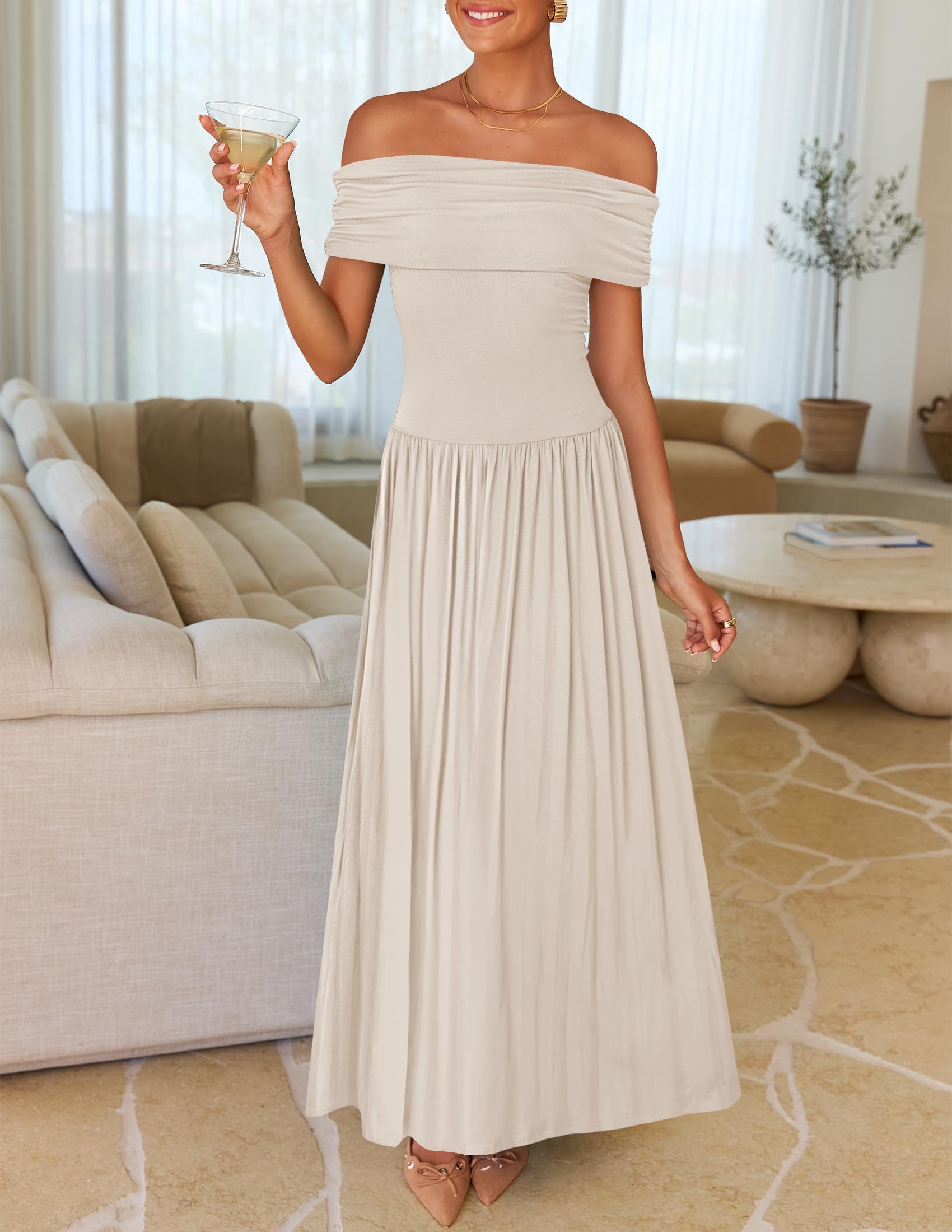 Foto 3 pulgar | Vestido Largo Zesica 2025 De Verano Con Hombros Descubiertos Para Mujer - Venta Internacional.