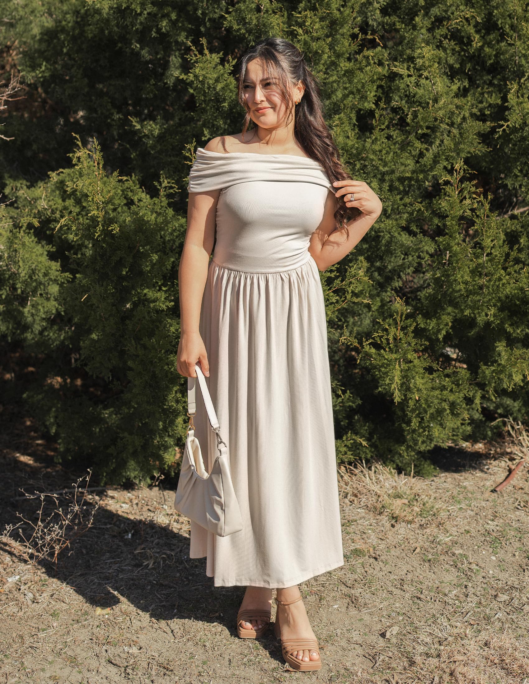 Foto 6 pulgar | Vestido Largo Zesica 2025 De Verano Con Hombros Descubiertos Para Mujer - Venta Internacional.