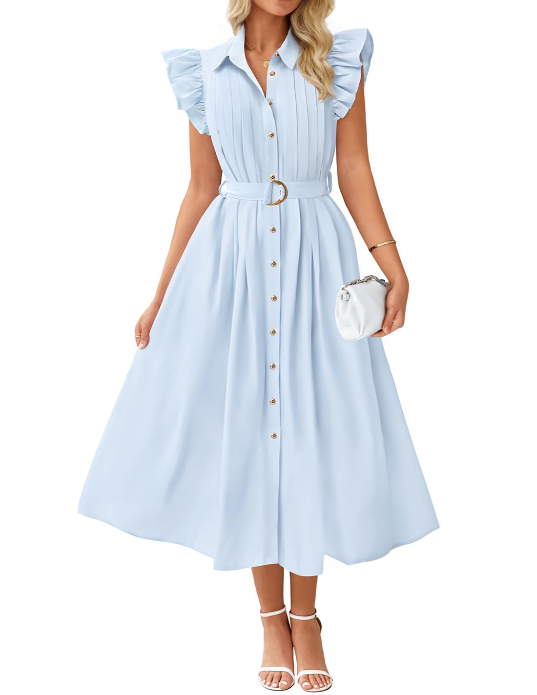 Foto 2 pulgar | Vestido Midi Zesica 2025 Casual De Verano Con Cuello En V Y Manga Ondulada - Venta Internacional.