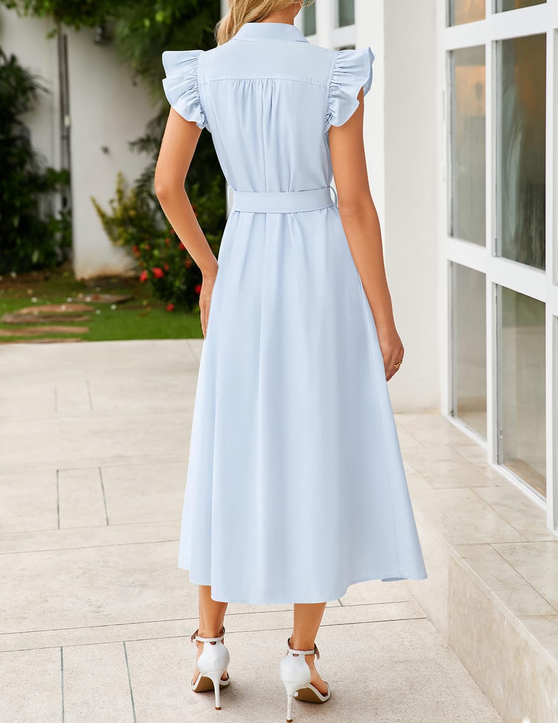 Foto 5 pulgar | Vestido Midi Zesica 2025 Casual De Verano Con Cuello En V Y Manga Ondulada - Venta Internacional.