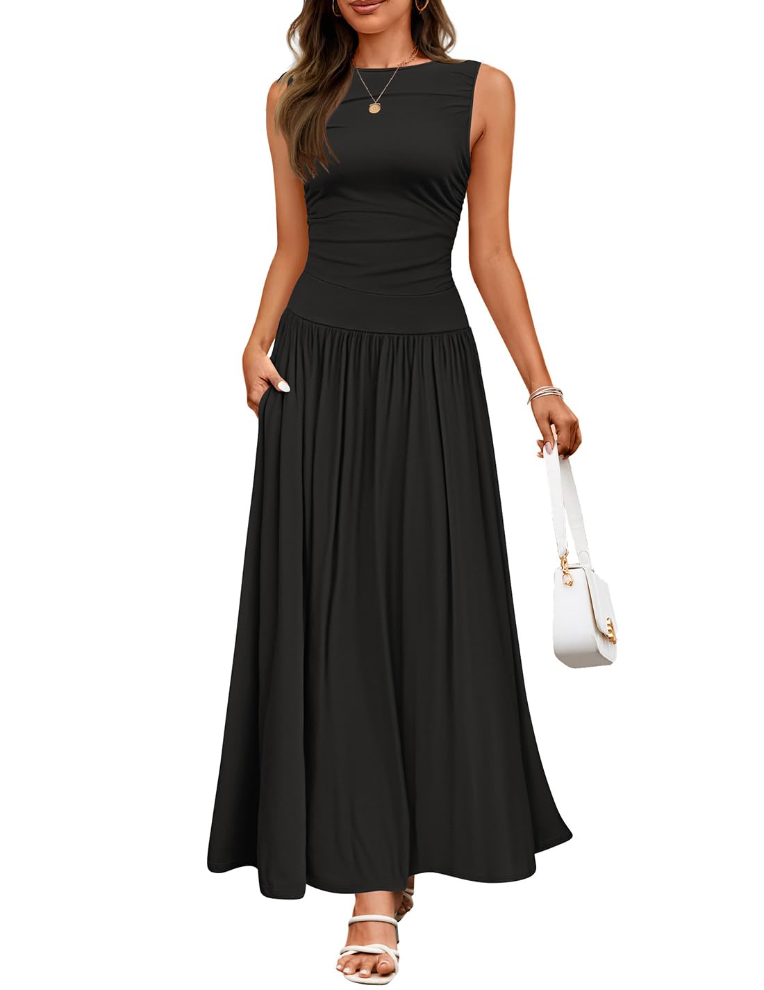 Foto 1 | Vestido Largo Zesica 2025, Verano, Sin Mangas, Cuello Redondo, Negro - Venta Internacional.
