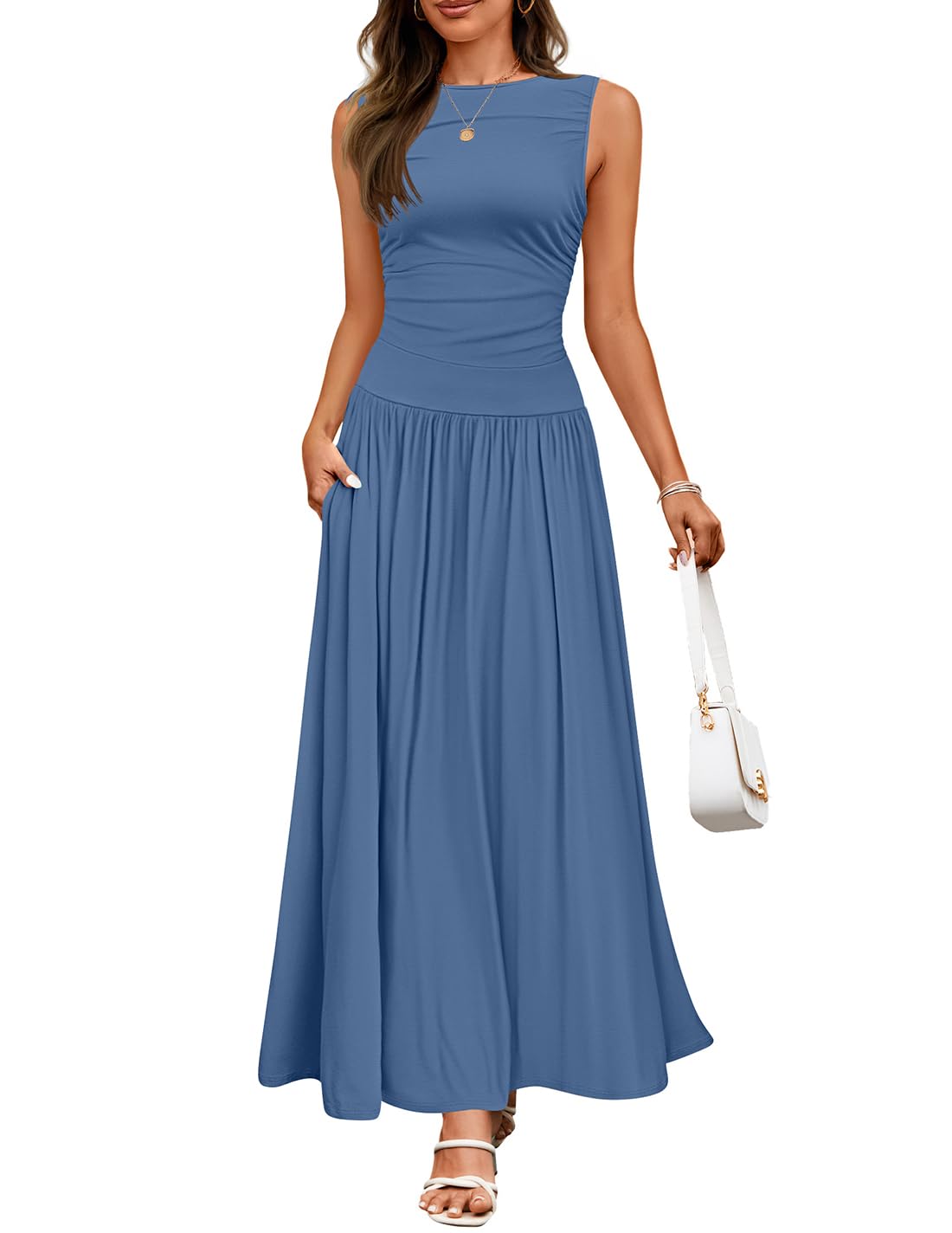 Foto 2 pulgar | Vestido Largo Zesica De Verano Sin Mangas Con Bolsillos Para Mujer - Venta Internacional.