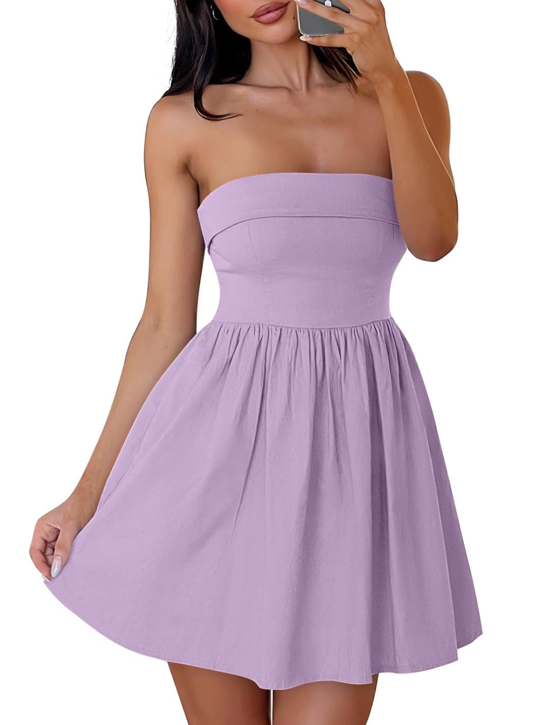 Foto 2 pulgar | Vestido Zesica Summer Strapless Mini 2025 Con Hombros Descubiertos, Morado - Venta Internacional.