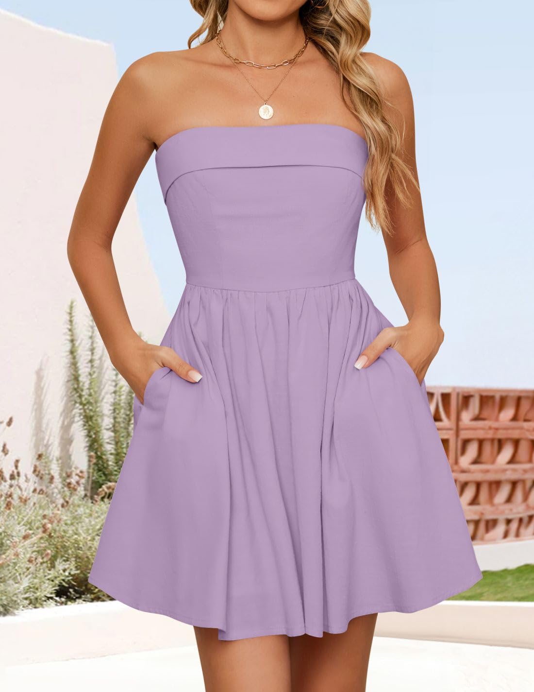 Foto 4 pulgar | Vestido Zesica Summer Strapless Mini 2025 Con Hombros Descubiertos, Morado - Venta Internacional.