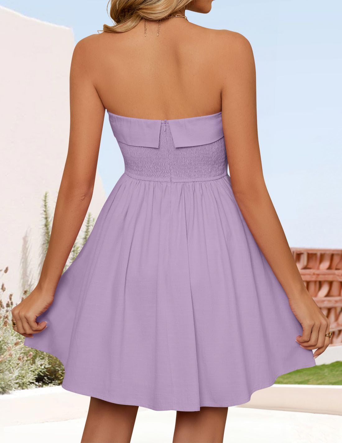 Foto 5 pulgar | Vestido Zesica Summer Strapless Mini 2025 Con Hombros Descubiertos, Morado - Venta Internacional.
