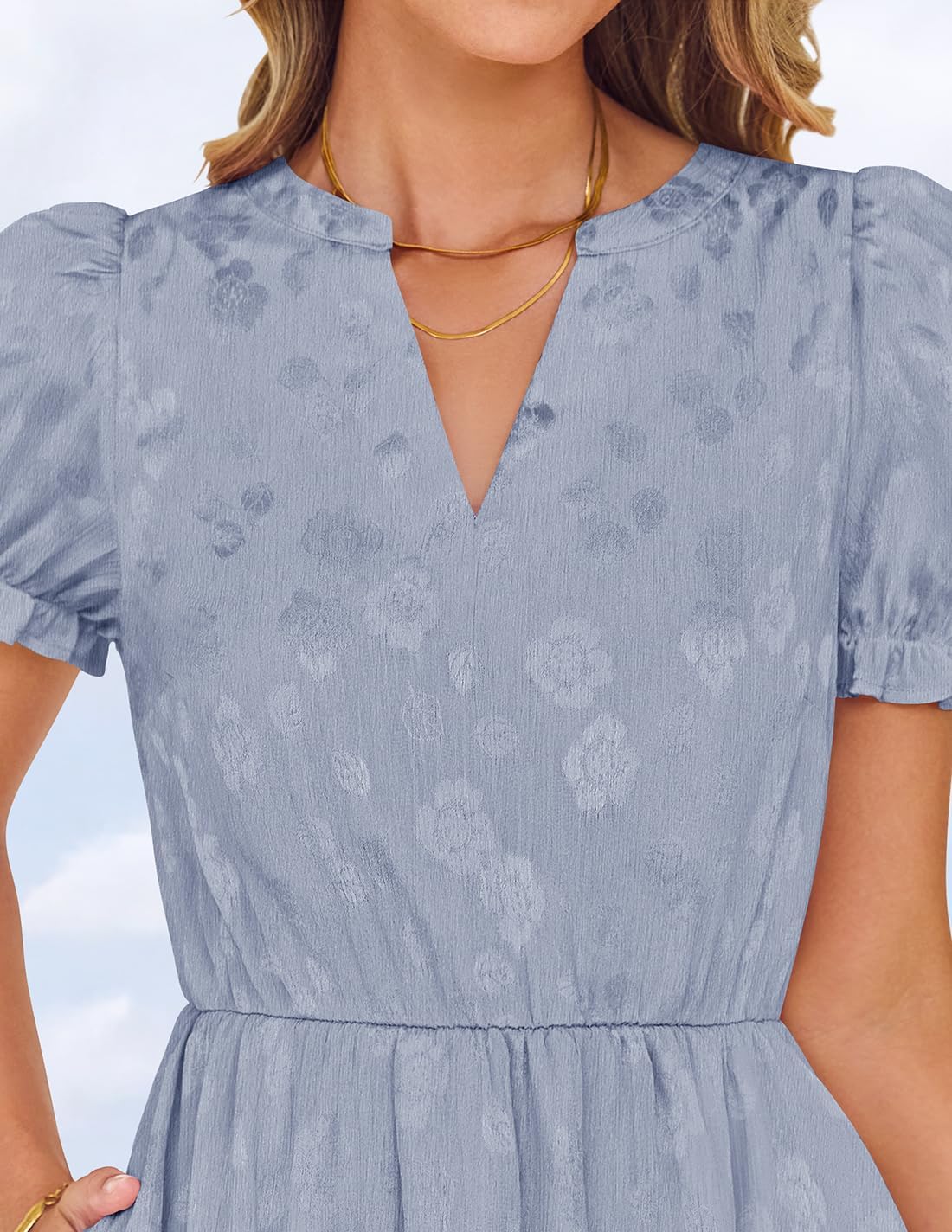 Foto 7 pulgar | Vestido Midi Zesica Para Mujer, Verano 2025, Manga Corta, Cuello En V - Venta Internacional.