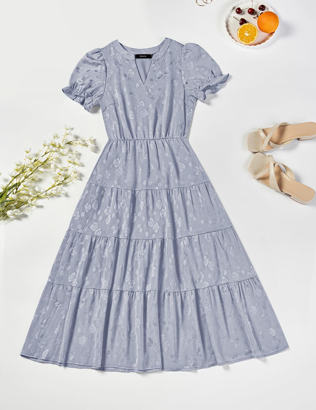 Foto 8 pulgar | Vestido Midi Zesica Para Mujer, Verano 2025, Manga Corta, Cuello En V - Venta Internacional.