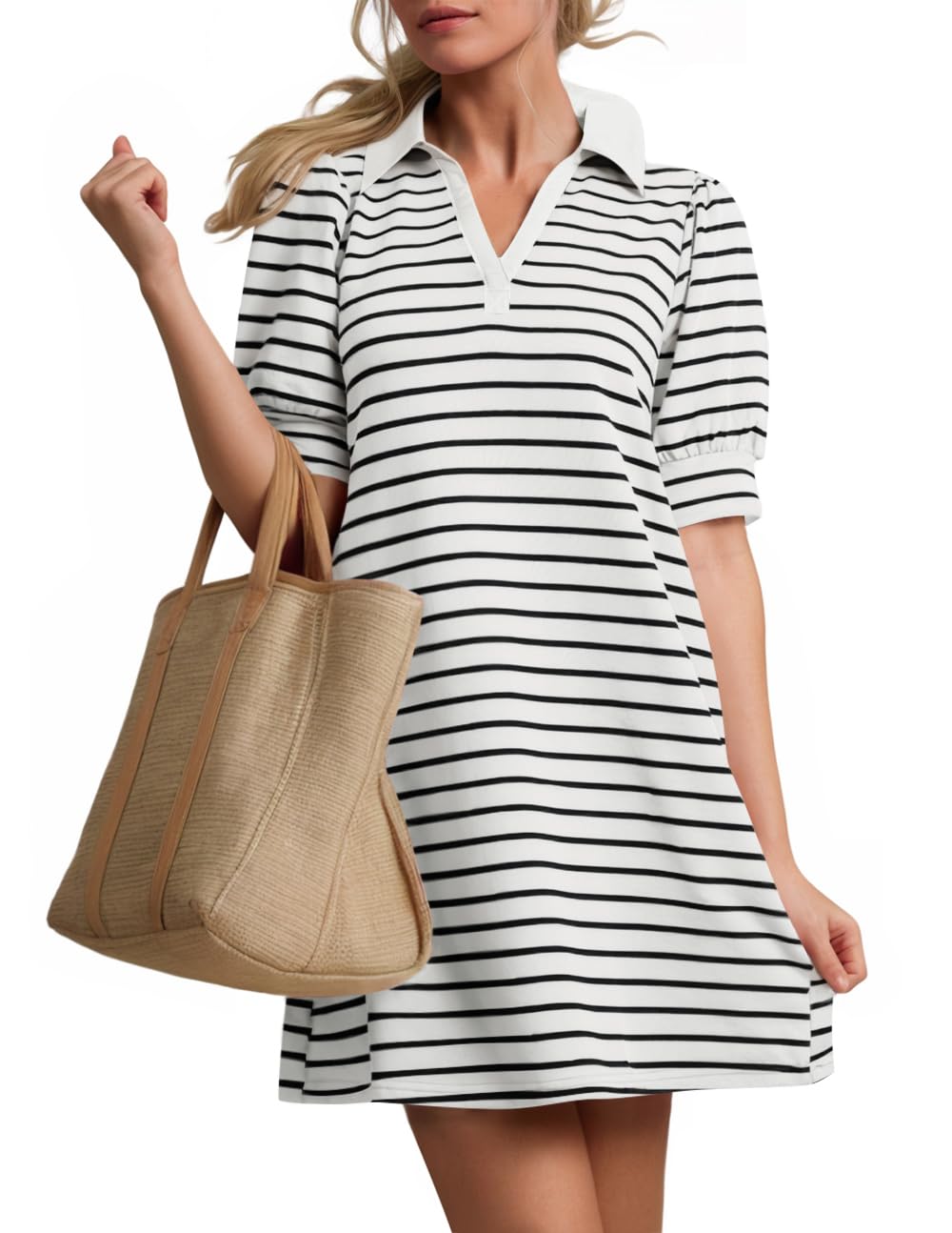 Foto 2 pulgar | Vestido Zesica Minivestido Casual De Verano A Rayas Blanco Para Mujer - Venta Internacional.