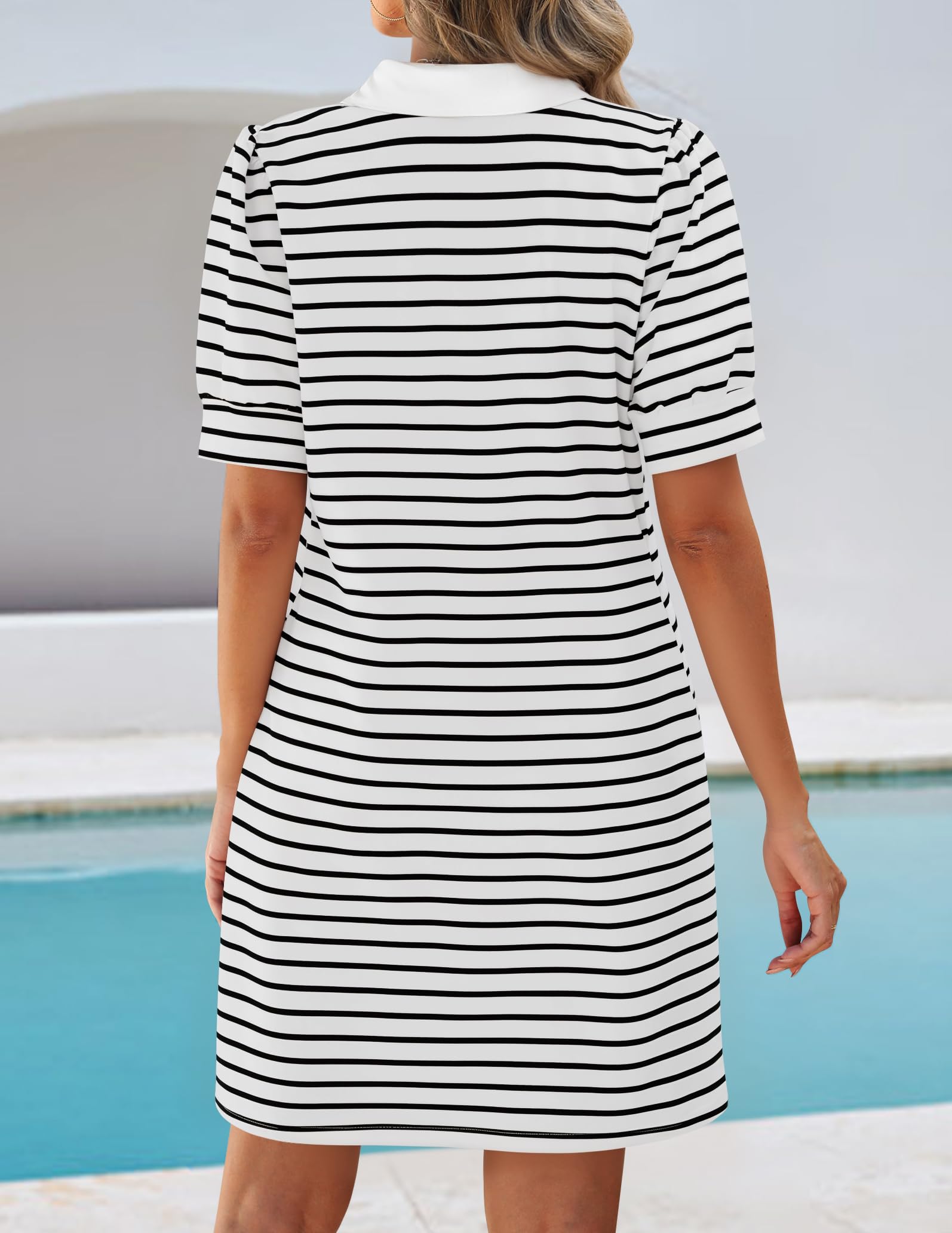 Foto 4 | Vestido Zesica Minivestido Casual De Verano A Rayas Blanco Para Mujer - Venta Internacional.