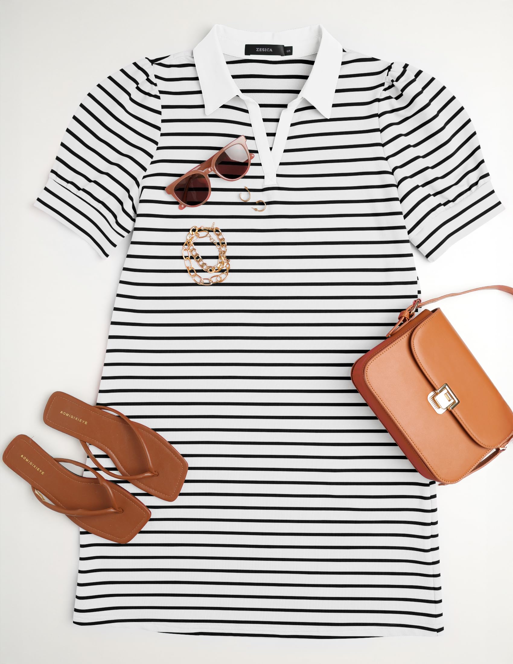 Foto 7 pulgar | Vestido Zesica Minivestido Casual De Verano A Rayas Blanco Para Mujer - Venta Internacional.