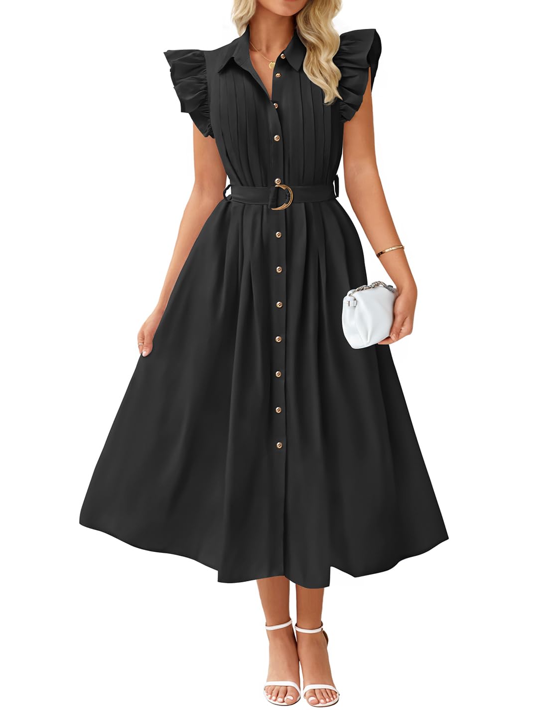 Foto 2 pulgar | Vestido Midi Zesica 2025 Para Verano, Bohemio, Con Botones, Cuello En V, Negro, Xl, Mujer - Venta Internacional.