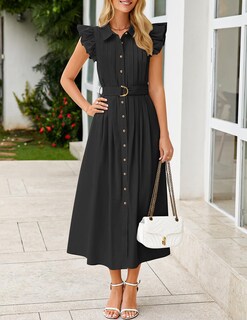 Foto 2 | Vestido Midi Zesica 2025 Para Verano, Bohemio, Con Botones, Cuello En V, Negro, Xl, Mujer - Venta Internacional.