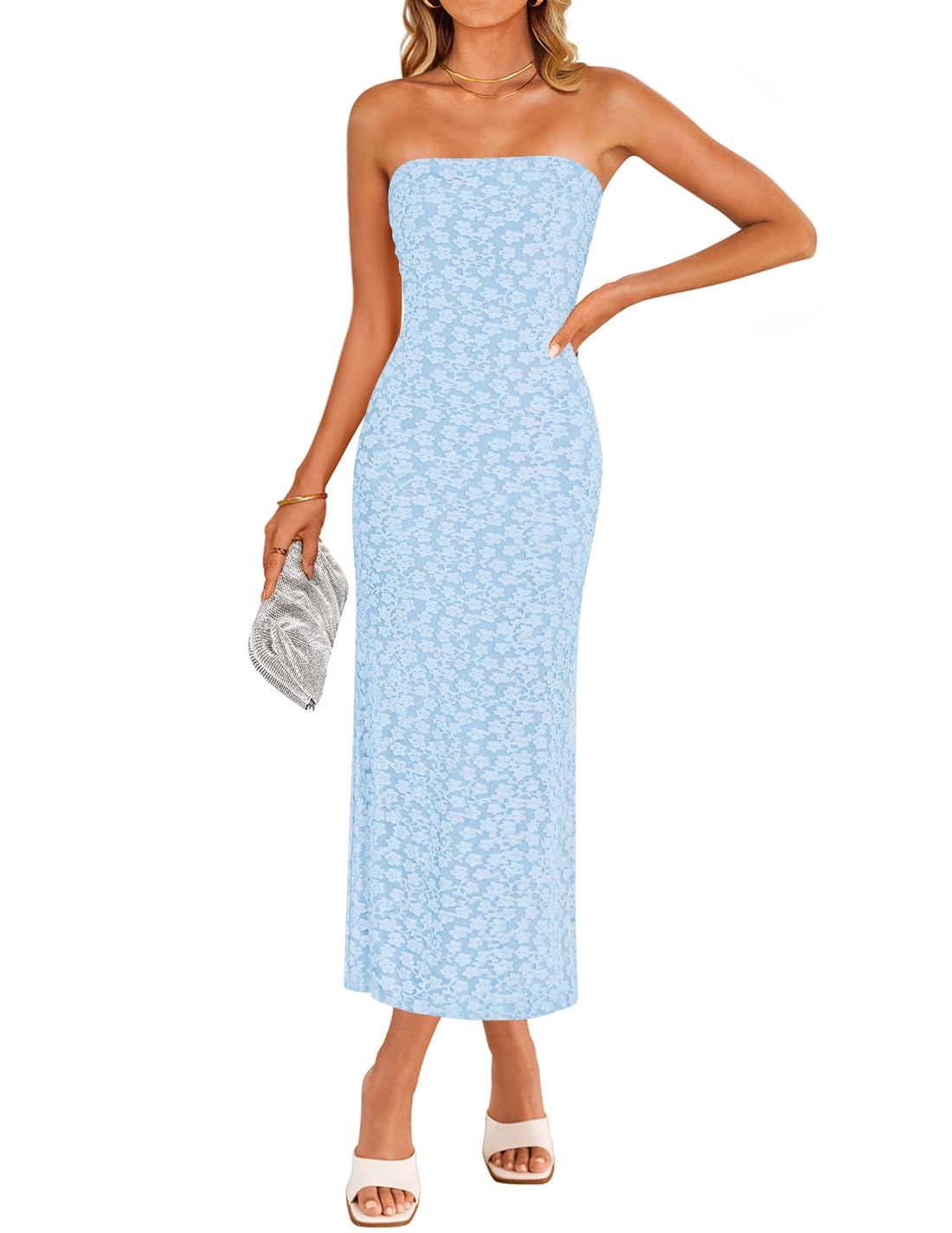 Foto 1 | Vestido Zesica 2025 Summer Boho Floral Sin Tirantes Bodycon Azul - Venta Internacional.