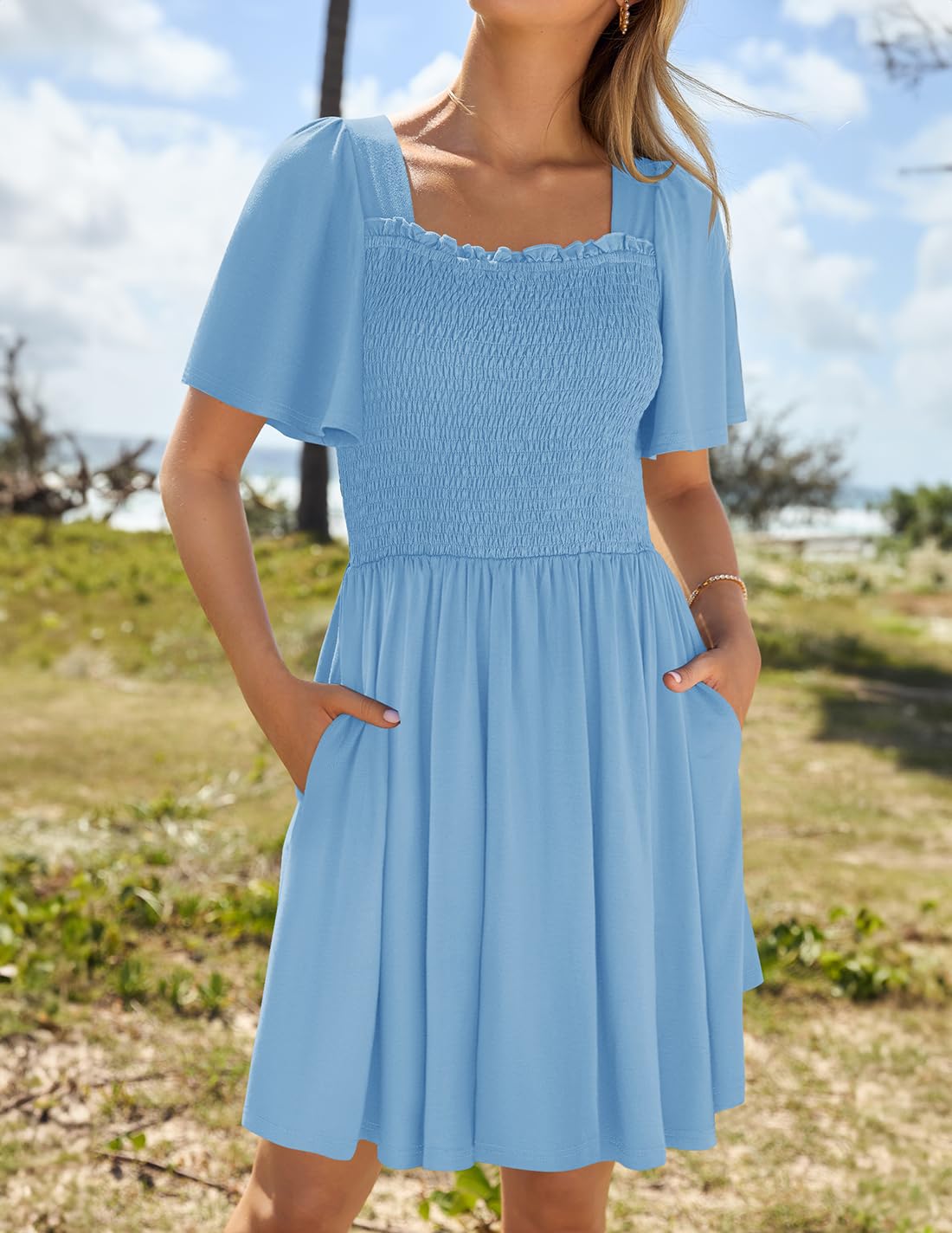 Foto 3 pulgar | Vestido Zesica Para Mujer, Verano 2025, Casual, Con Mangas Onduladas - Venta Internacional.