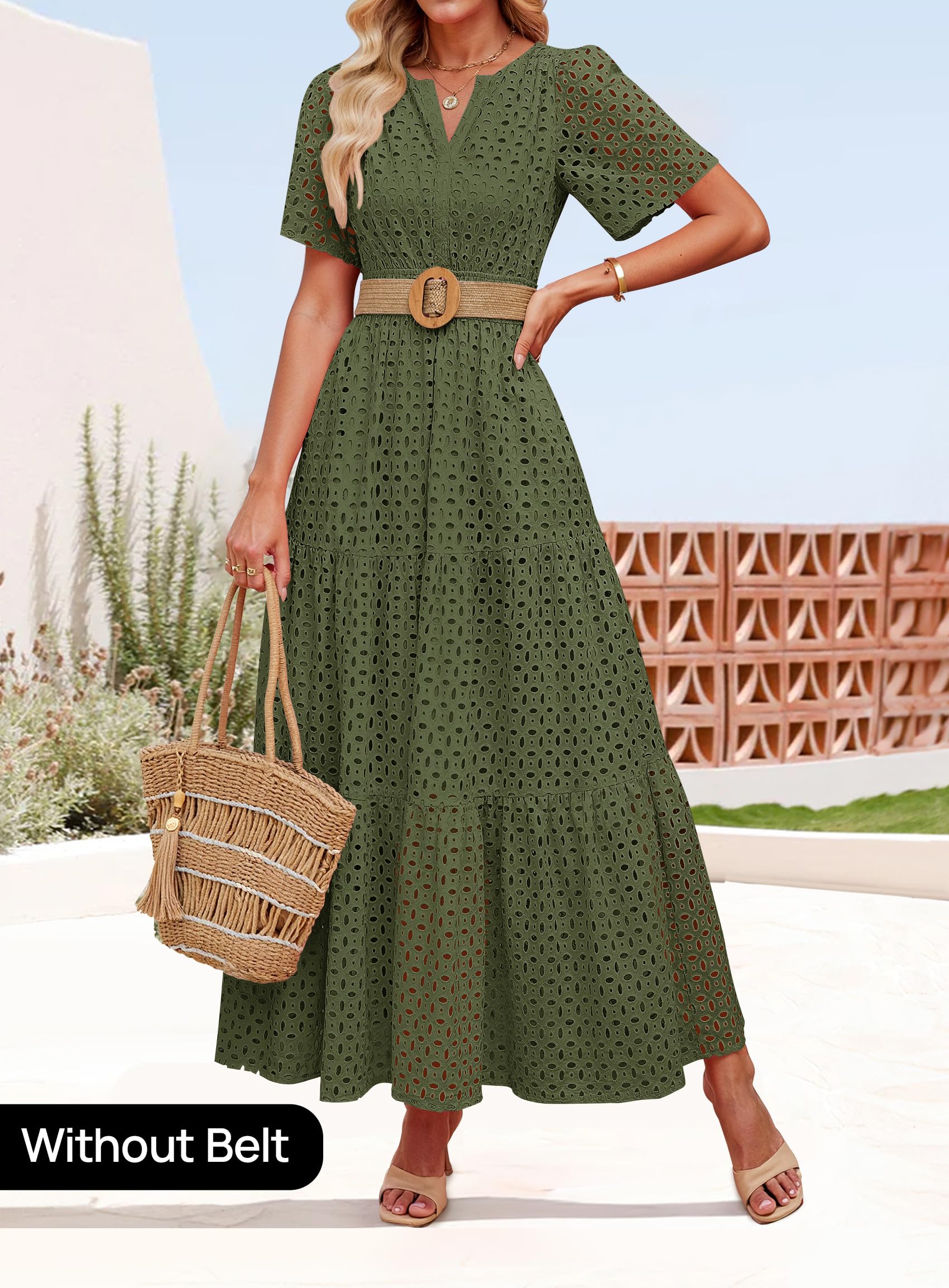 Foto 3 pulgar | Vestido Largo Zesica 2025 De Verano Con Manga Corta Y Cuello En V Para Mujer - Venta Internacional.