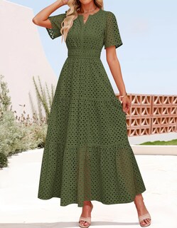 Foto 4 | Vestido Largo Zesica 2025 De Verano Con Manga Corta Y Cuello En V Para Mujer - Venta Internacional.