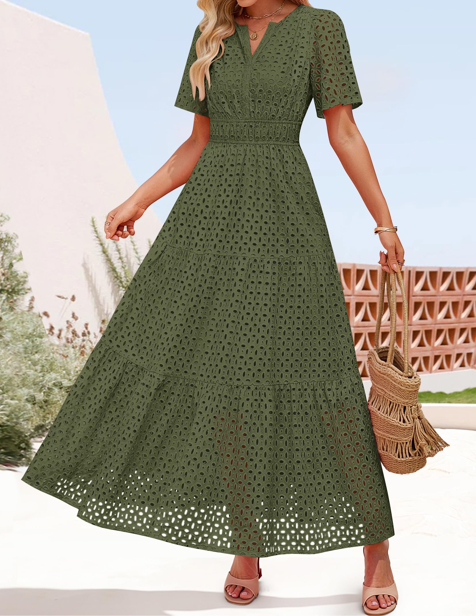 Foto 6 | Vestido Largo Zesica 2025 De Verano Con Manga Corta Y Cuello En V Para Mujer - Venta Internacional.