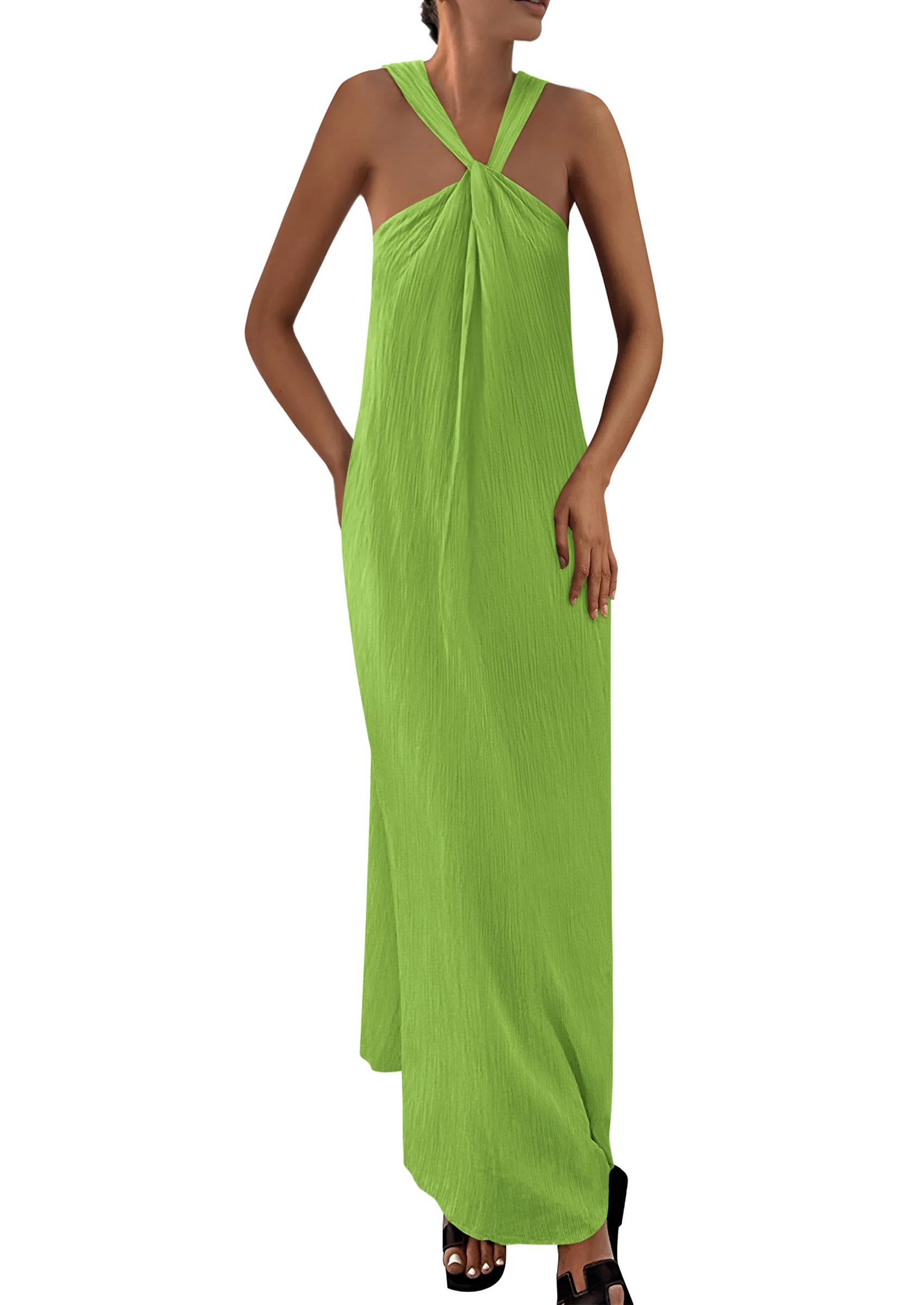 Foto 2 pulgar | Vestido De Verano Prettygarden 2025 Casual Largo Sin Mangas Verde - Venta Internacional.