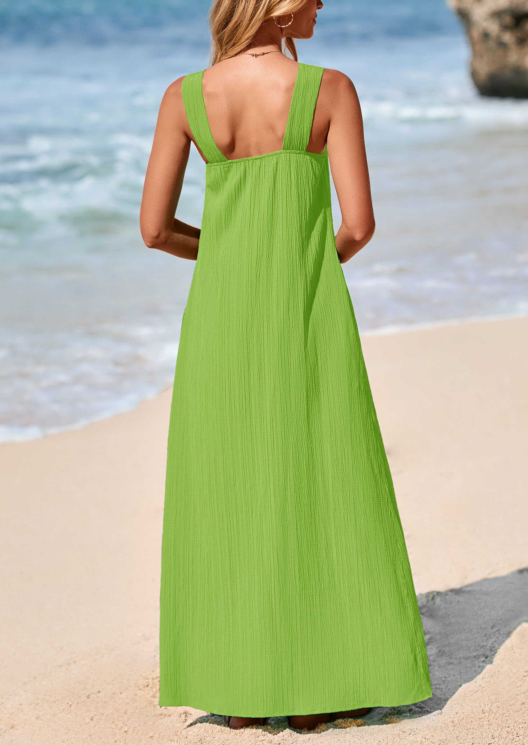 Foto 2 | Vestido De Verano Prettygarden 2025 Casual Largo Sin Mangas Verde - Venta Internacional.