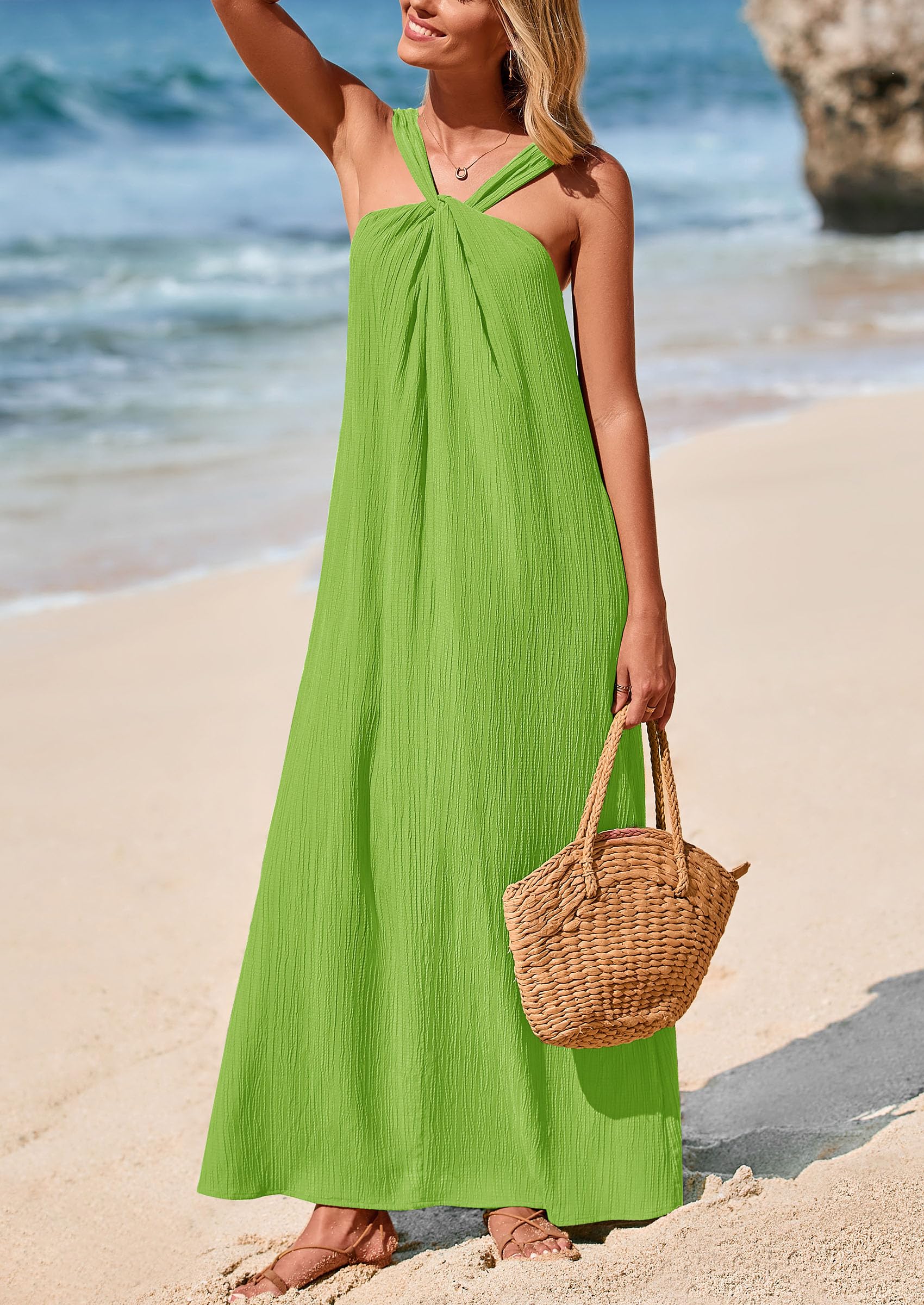 Foto 4 pulgar | Vestido De Verano Prettygarden 2025 Casual Largo Sin Mangas Verde - Venta Internacional.