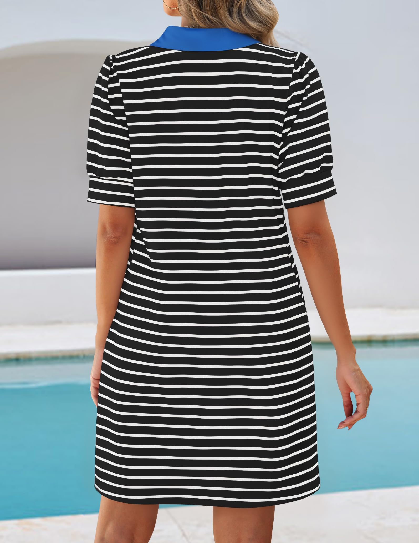Foto 5 pulgar | Vestido Zesica Minivestido Casual De Verano A Rayas Negro Para Mujer - Venta Internacional.