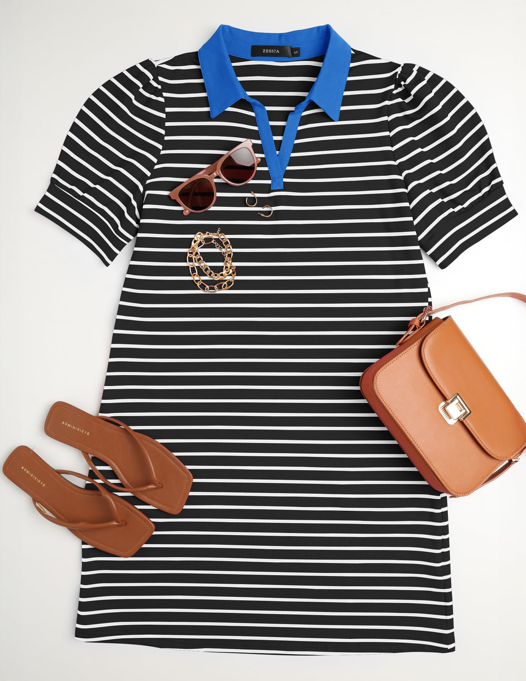 Foto 7 pulgar | Vestido Zesica Minivestido Casual De Verano A Rayas Negro Para Mujer - Venta Internacional.