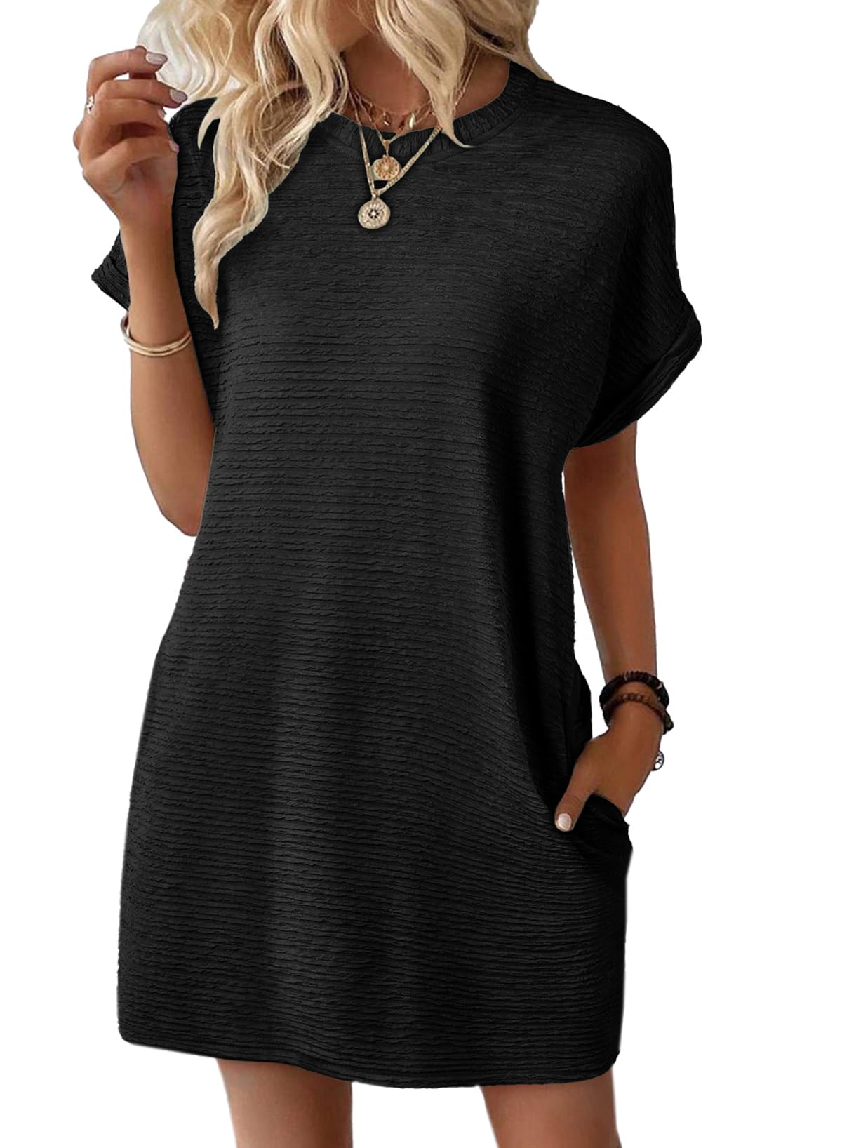 Foto 2 pulgar | Vestido Evaless De Manga Corta A La Moda De Verano 2025 Con Bolsillos - Venta Internacional.