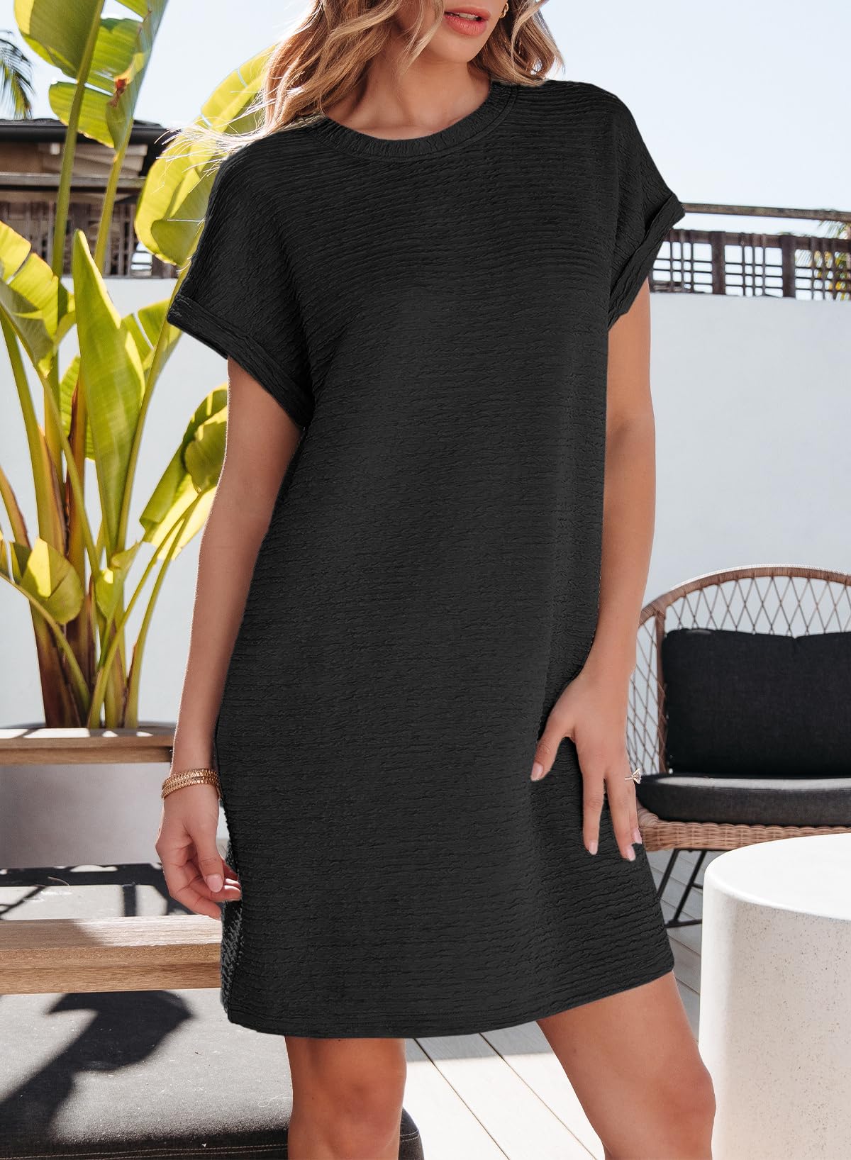 Foto 4 pulgar | Vestido Evaless De Manga Corta A La Moda De Verano 2025 Con Bolsillos - Venta Internacional.