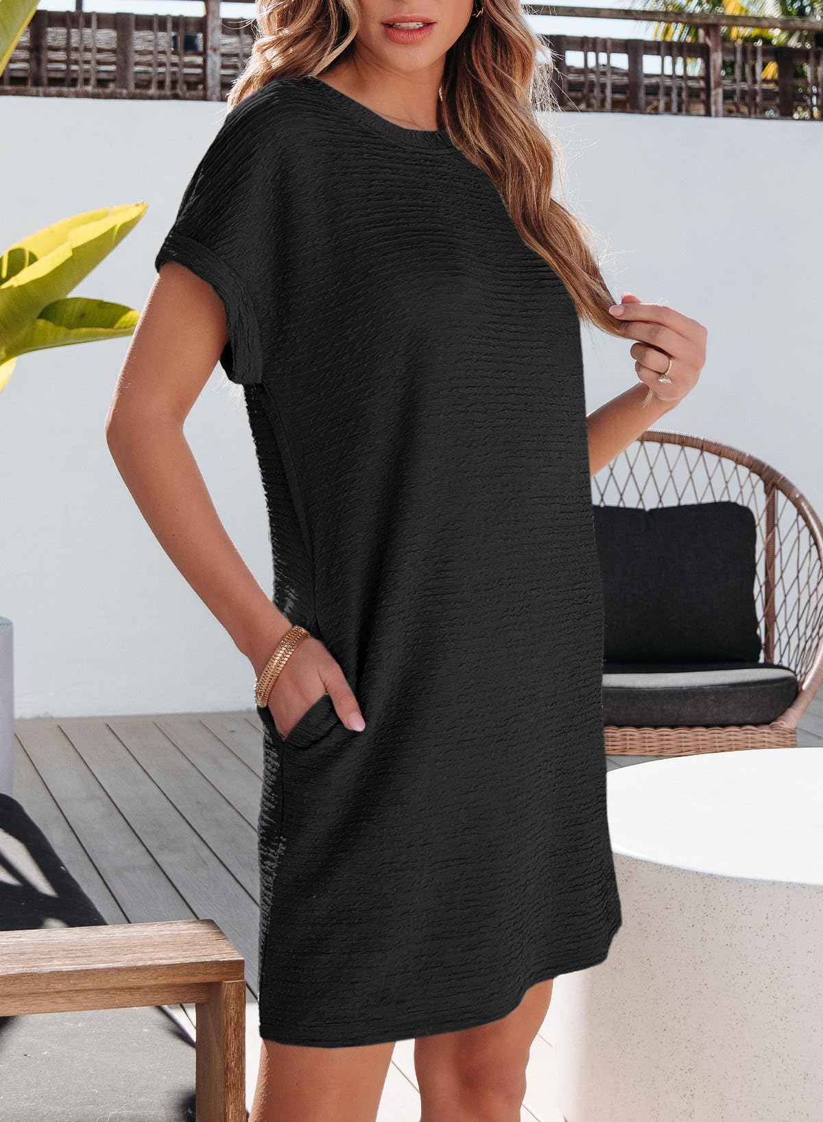 Foto 5 pulgar | Vestido Evaless De Manga Corta A La Moda De Verano 2025 Con Bolsillos - Venta Internacional.