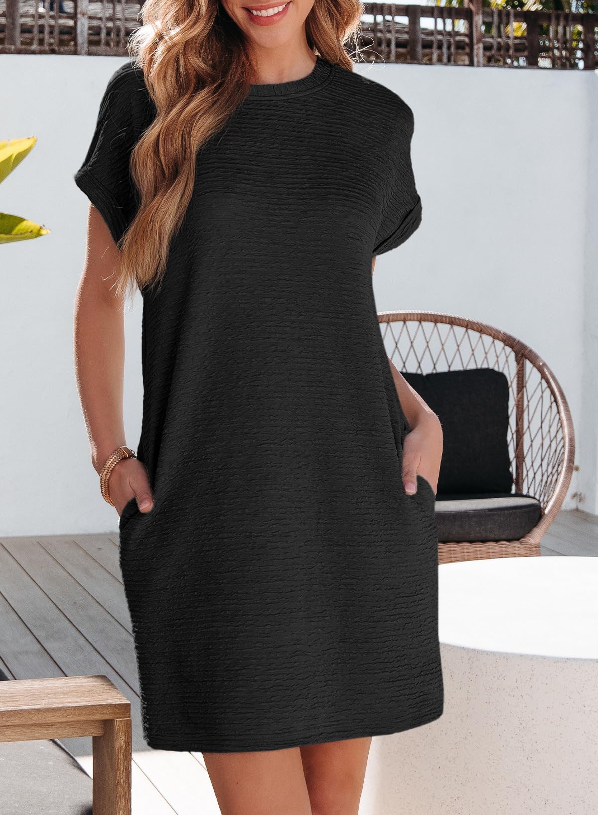 Foto 6 pulgar | Vestido Evaless De Manga Corta A La Moda De Verano 2025 Con Bolsillos - Venta Internacional.