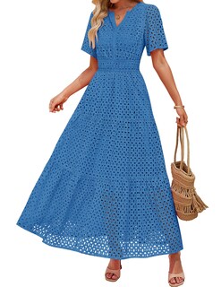 Foto 1 | Vestido Largo Zesica 2025 De Verano Con Manga Corta Y Cuello En V Para Mujer - Venta Internacional.