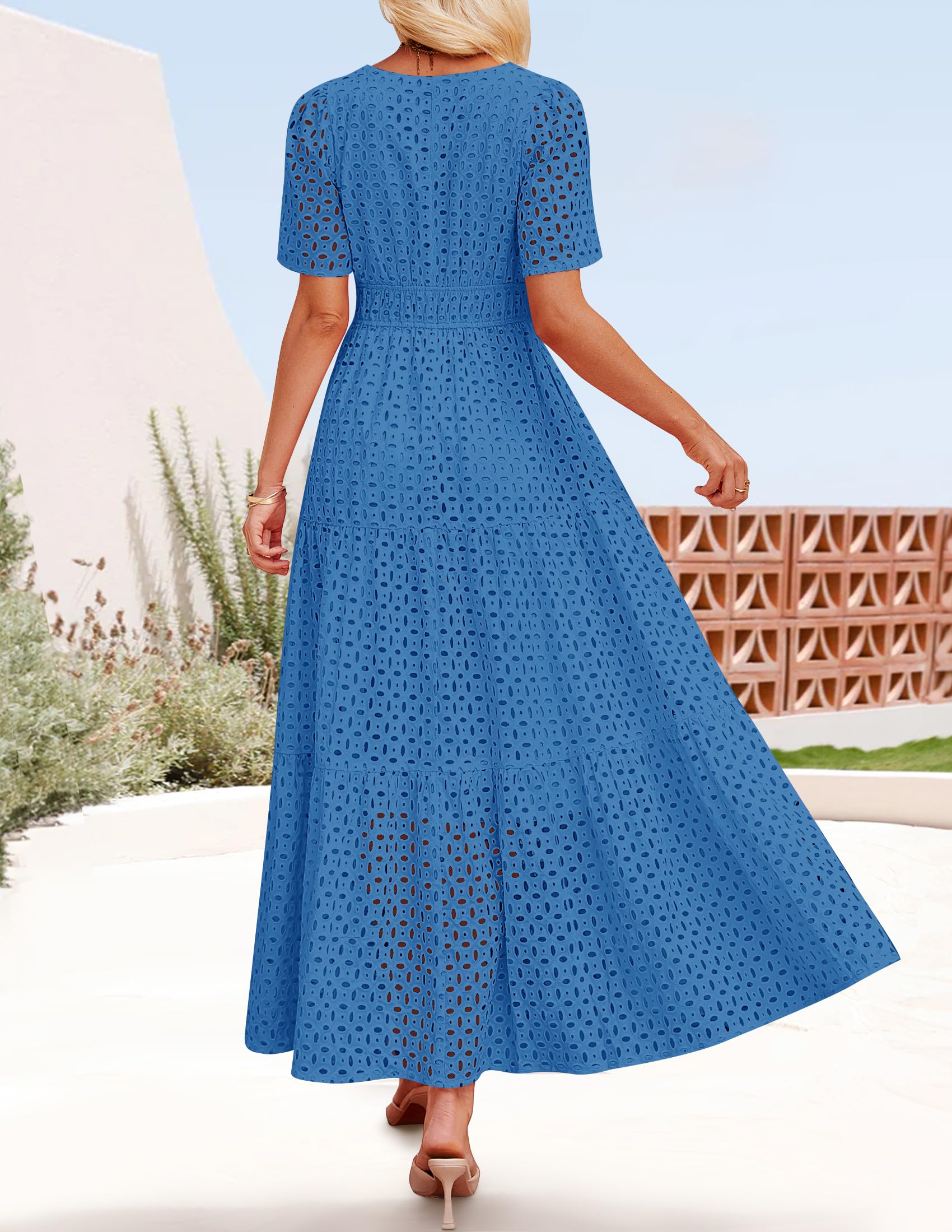 Foto 6 pulgar | Vestido Largo Zesica 2025 De Verano Con Manga Corta Y Cuello En V Para Mujer - Venta Internacional.
