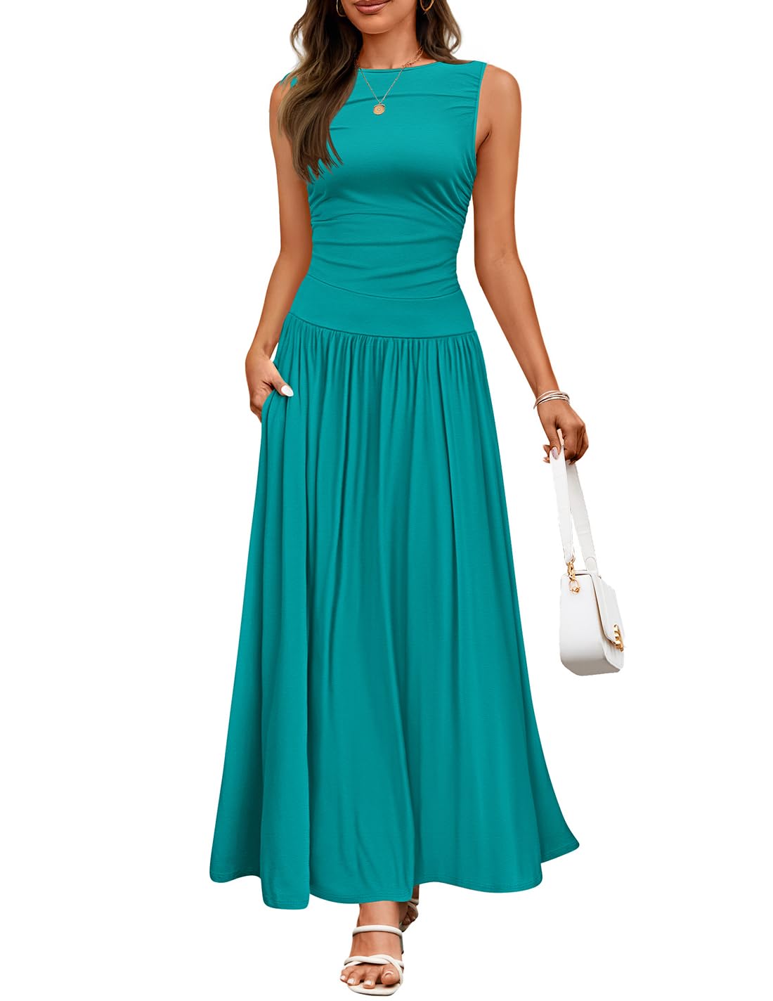 Foto 1 | Vestido Largo Zesica 2025 Sin Mangas Con Cuello Redondo Turquesa Para Mujer - Venta Internacional.