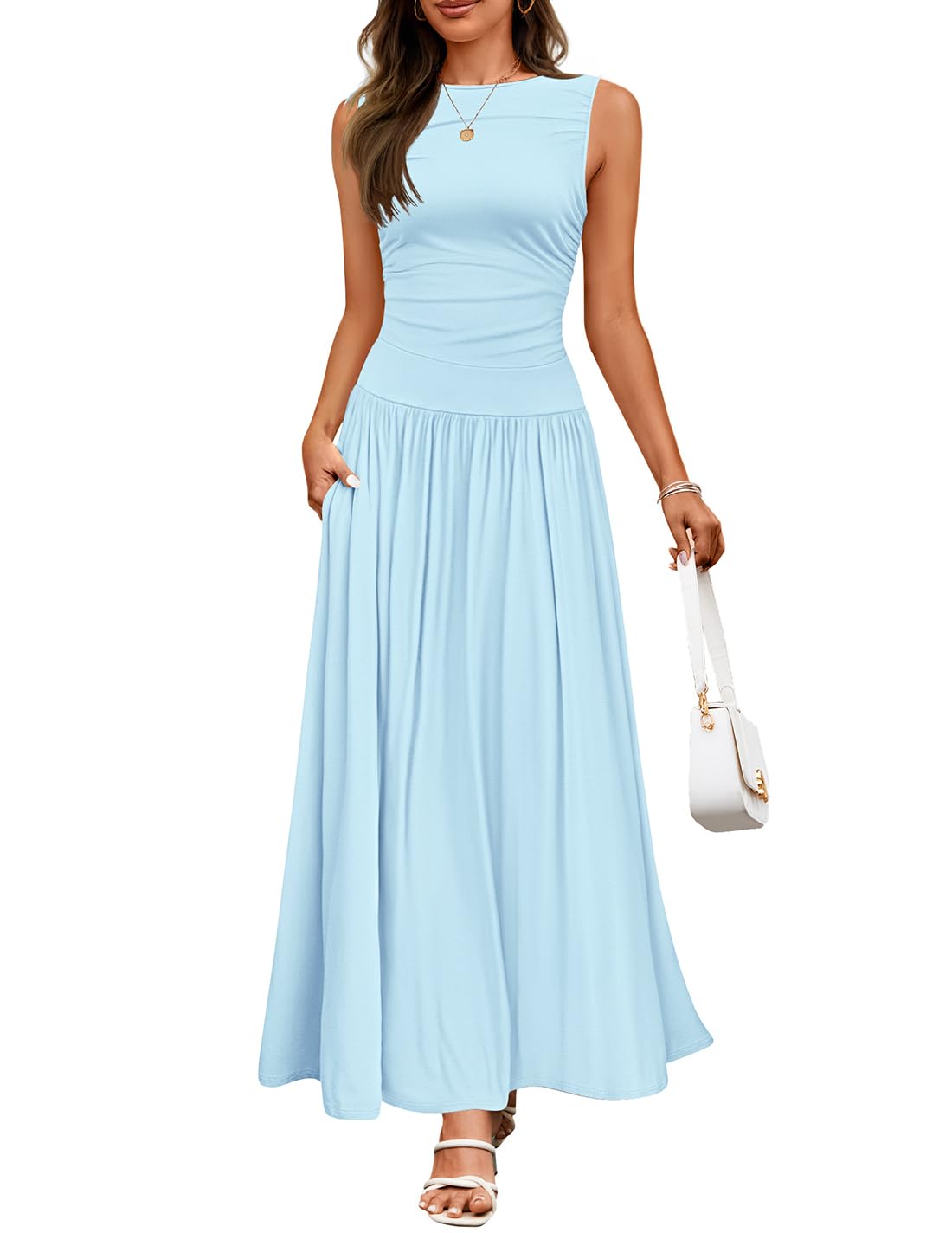 Foto 2 pulgar | Vestido Largo Zesica Para Verano, Sin Mangas, Casual, Fluido Y Con Bolsillos - Venta Internacional.