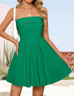 Foto 6 | Vestido Zesica Minivestido De Verano Sin Tirantes Verde Para Mujer - Venta Internacional.