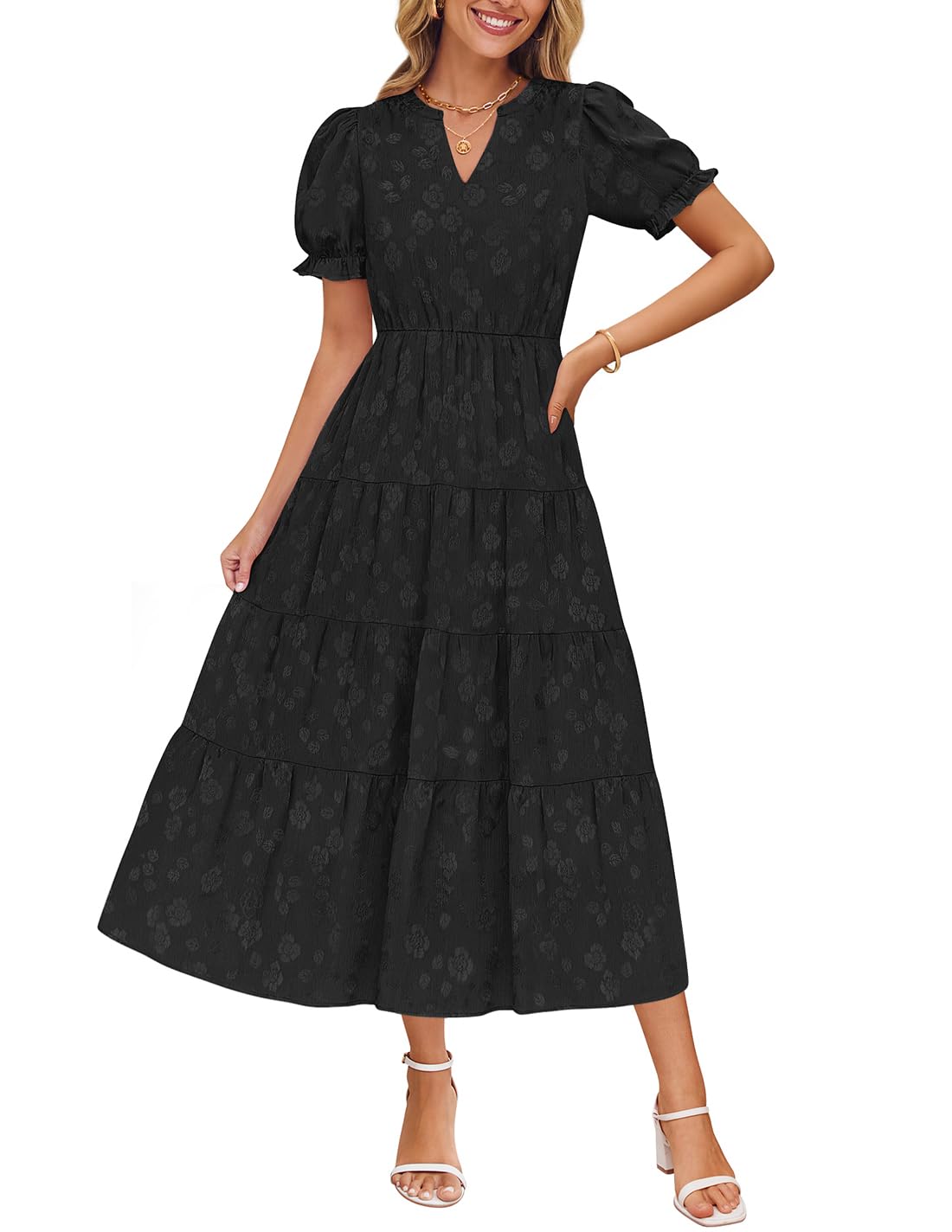 Foto 2 pulgar | Vestido Zesica Para Mujer, Verano 2025, Manga Corta, Cuello En V - Venta Internacional.