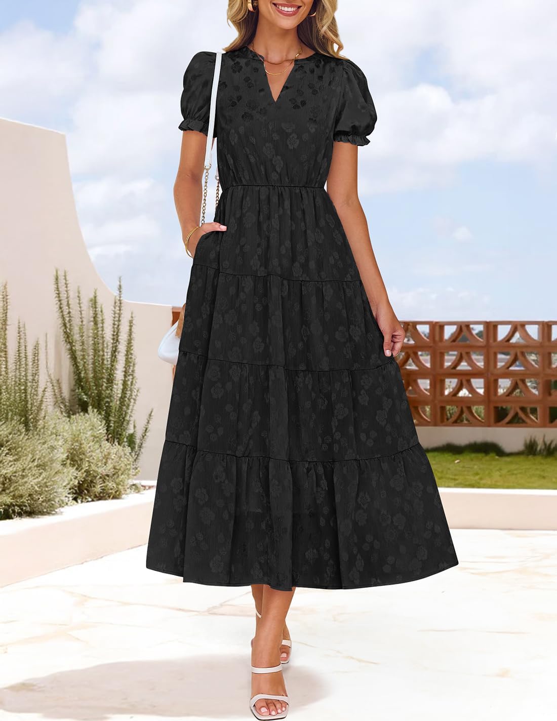 Foto 3 pulgar | Vestido Zesica Para Mujer, Verano 2025, Manga Corta, Cuello En V - Venta Internacional.