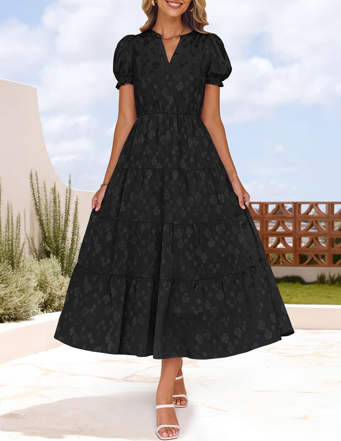 Foto 4 pulgar | Vestido Zesica Para Mujer, Verano 2025, Manga Corta, Cuello En V - Venta Internacional.