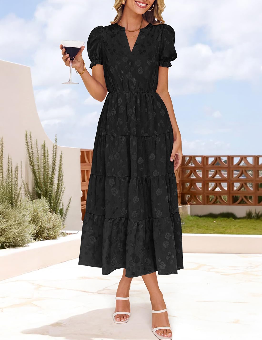 Foto 5 pulgar | Vestido Zesica Para Mujer, Verano 2025, Manga Corta, Cuello En V - Venta Internacional.
