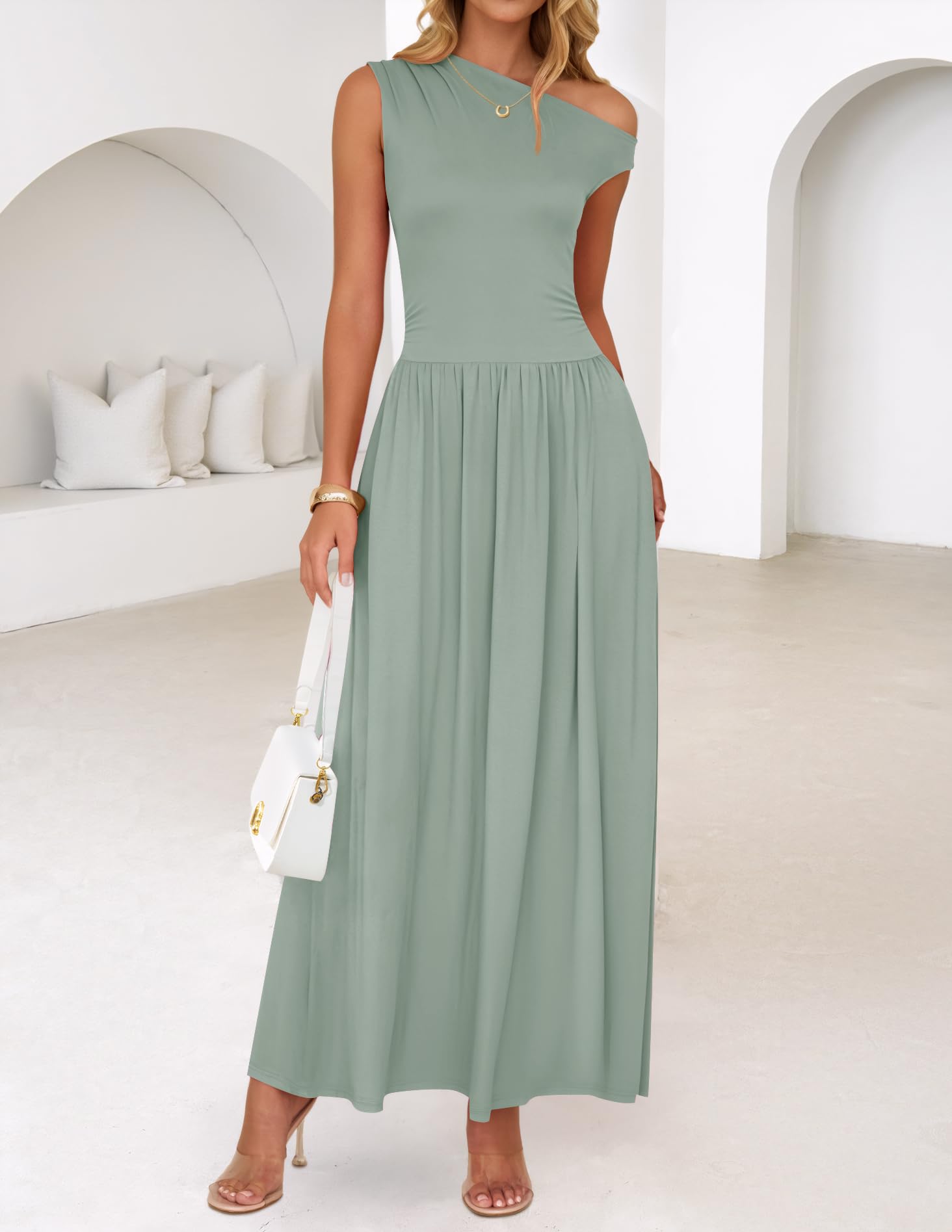 Foto 4 pulgar | Vestido Largo Zesica Summer 2025 Con Un Solo Hombro Casual Para Mujer - Venta Internacional.