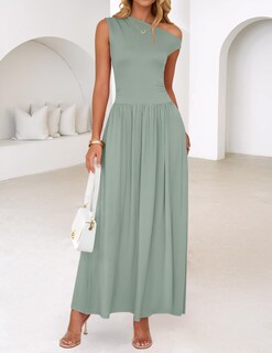 Foto 3 | Vestido Largo Zesica Summer 2025 Con Un Solo Hombro Casual Para Mujer - Venta Internacional.