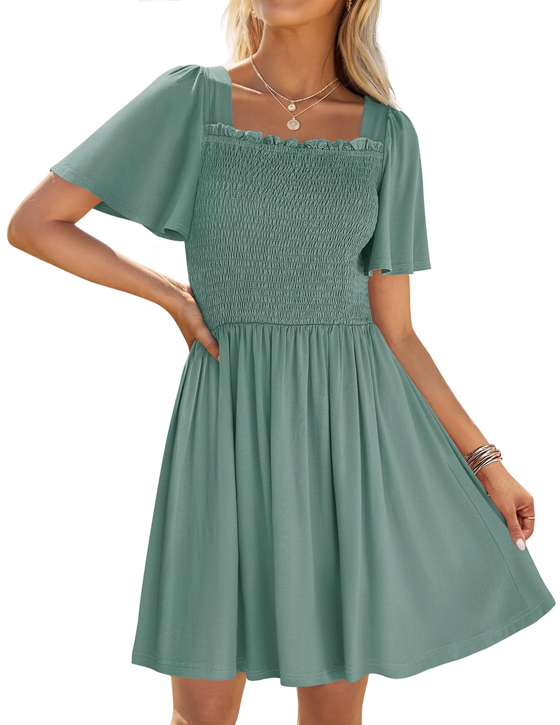 Foto 2 pulgar | Vestido Zesica 2025 Summer Casual Mini Verde Para Mujer - Venta Internacional.