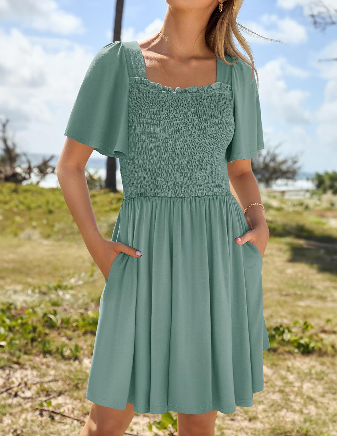 Foto 3 pulgar | Vestido Zesica 2025 Summer Casual Mini Verde Para Mujer - Venta Internacional.