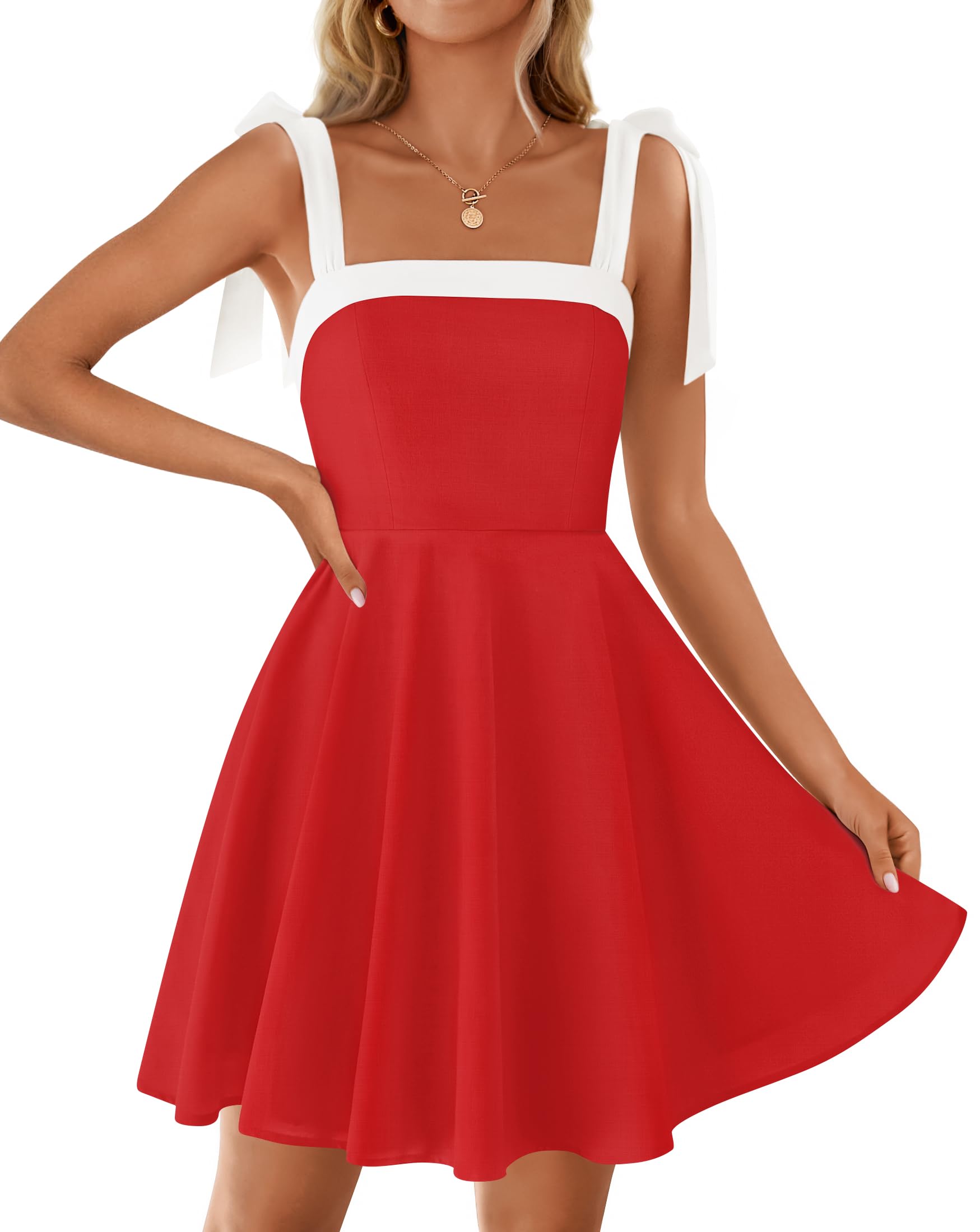 Foto 2 pulgar | Vestido Zesica 2025, Estilo Bohemio, Cuello Cuadrado, Cuello Redondo, Rojo, Talla M - Venta Internacional.