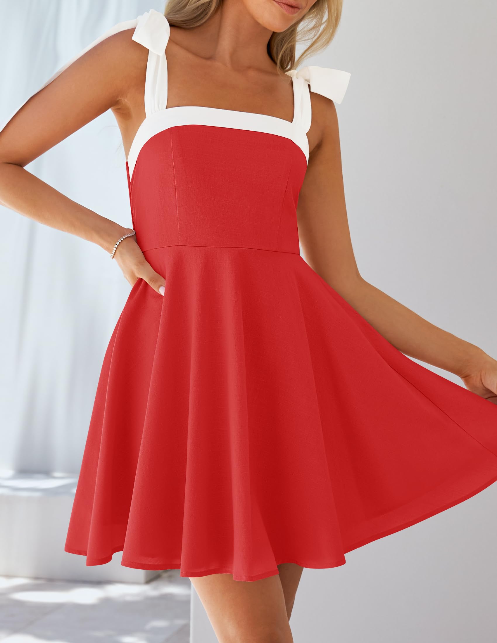 Foto 2 | Vestido Zesica 2025, Estilo Bohemio, Cuello Cuadrado, Cuello Redondo, Rojo, Talla M - Venta Internacional.