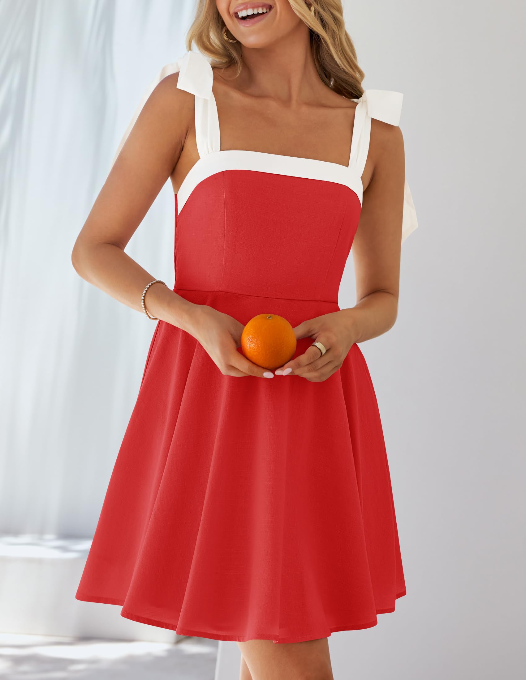 Foto 4 pulgar | Vestido Zesica 2025, Estilo Bohemio, Cuello Cuadrado, Cuello Redondo, Rojo, Talla M - Venta Internacional.