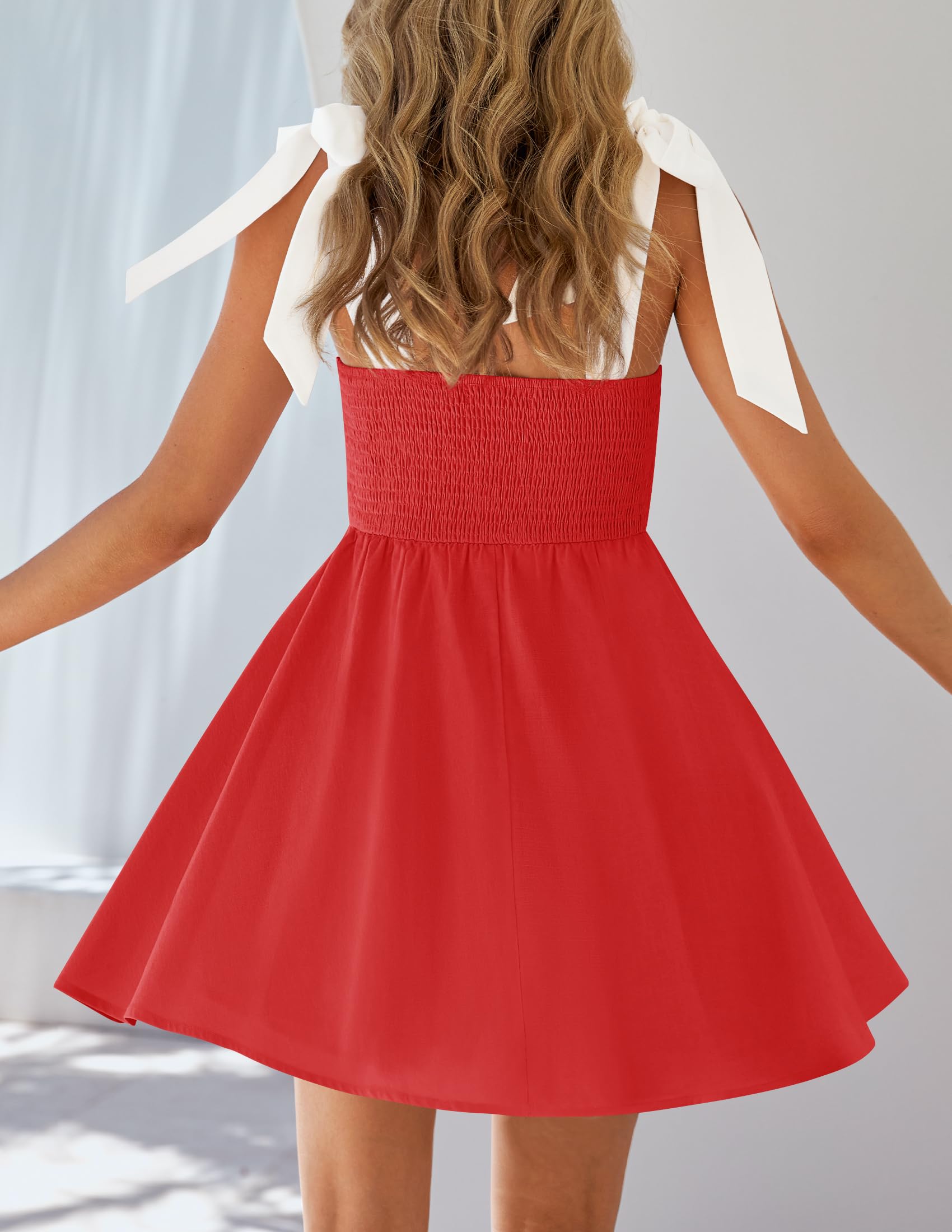 Foto 5 pulgar | Vestido Zesica 2025, Estilo Bohemio, Cuello Cuadrado, Cuello Redondo, Rojo, Talla M - Venta Internacional.