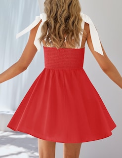 Foto 4 | Vestido Zesica 2025, Estilo Bohemio, Cuello Cuadrado, Cuello Redondo, Rojo, Talla M - Venta Internacional.