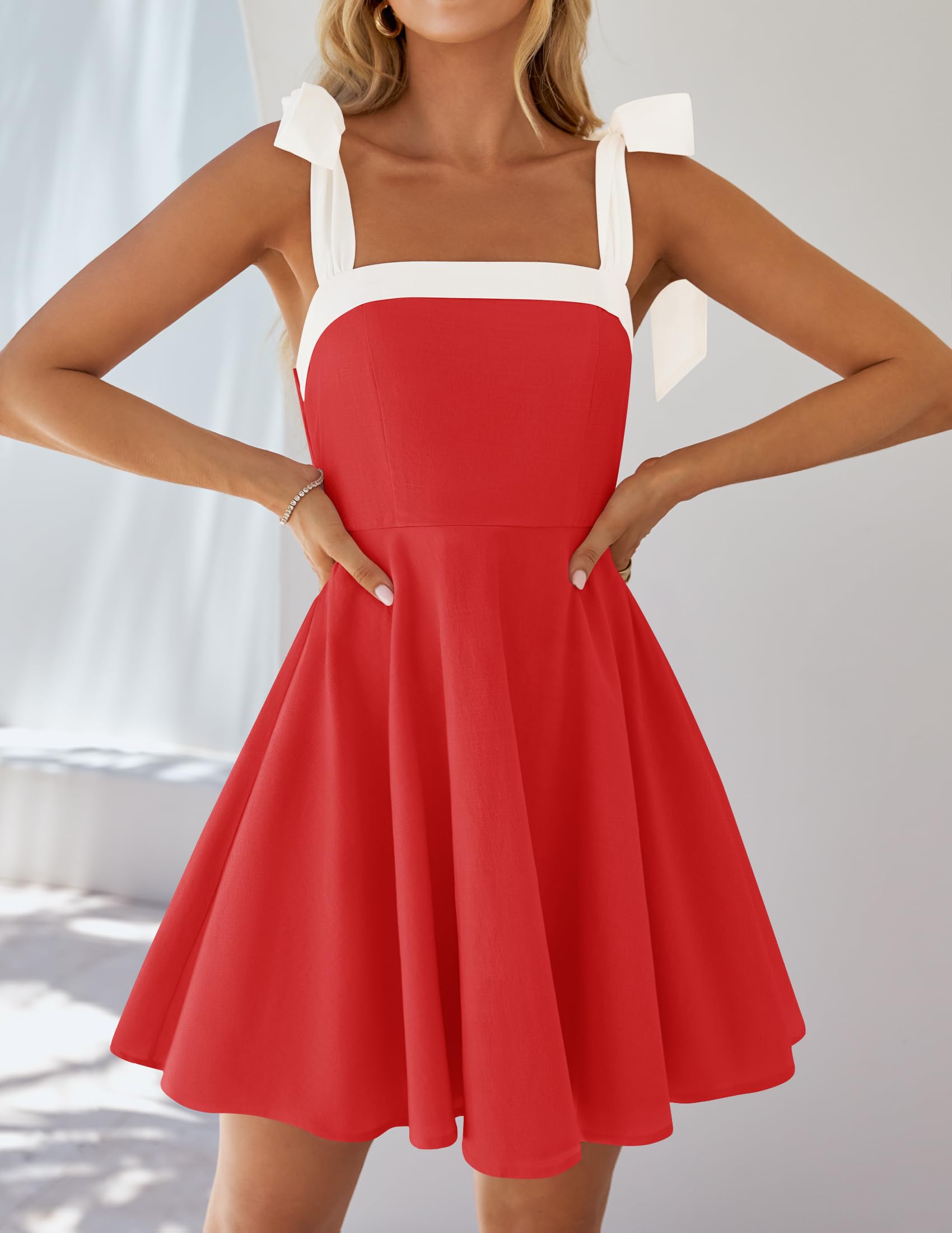 Foto 7 pulgar | Vestido Zesica 2025, Estilo Bohemio, Cuello Cuadrado, Cuello Redondo, Rojo, Talla M - Venta Internacional.