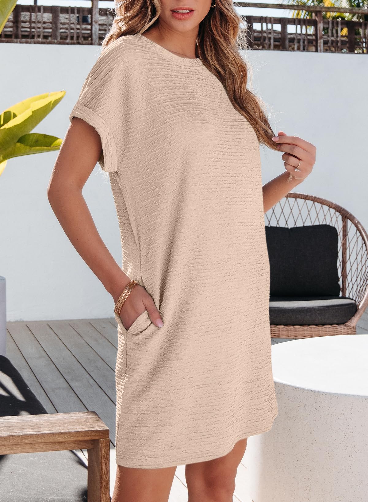 Foto 5 pulgar | Vestido De Verano Evaless 2025 Fashion De Manga Corta Con Bolsillos - Venta Internacional.